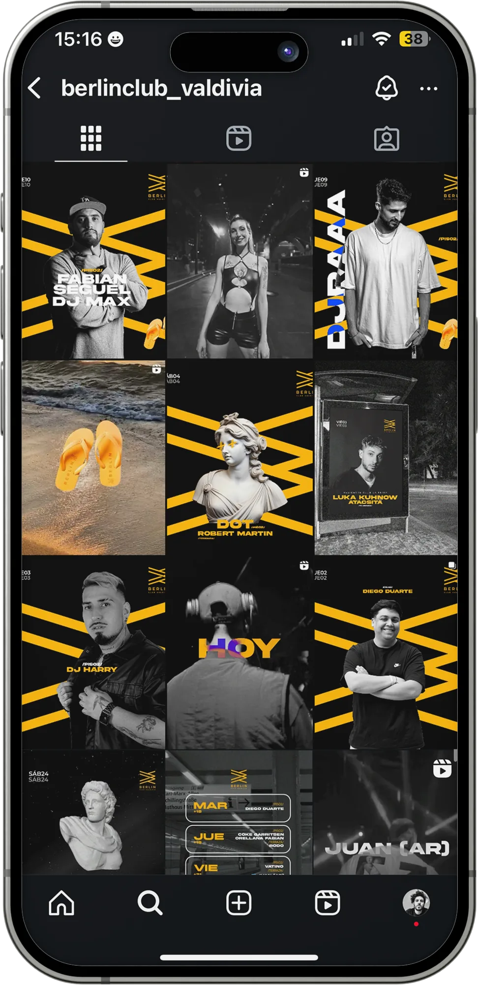 Berlin Club Instagram grid on a phone